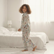 White Abstract Printed Pure Cotton Shirt Collar Night Suit for Kids - SanskrutiHomes 