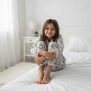 White Abstract Printed Pure Cotton Shirt Collar Night Suit For Kids
