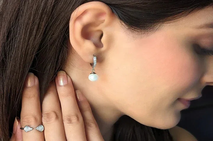 Silver Shining Pearl Drop Earrings with small zircons - SanskrutiHomes 