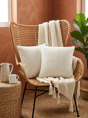 White Velvet Square Textured Striped Cushion Cover