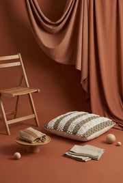 White Squared Cotton Cushion Cover with Textured Stripe Design