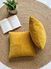 Mustard Yellow Velvet Textured Throw Cushion Cover
