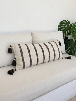 Brown Striped Cotton Rectangle Cushion Cover with Tassel Detailing