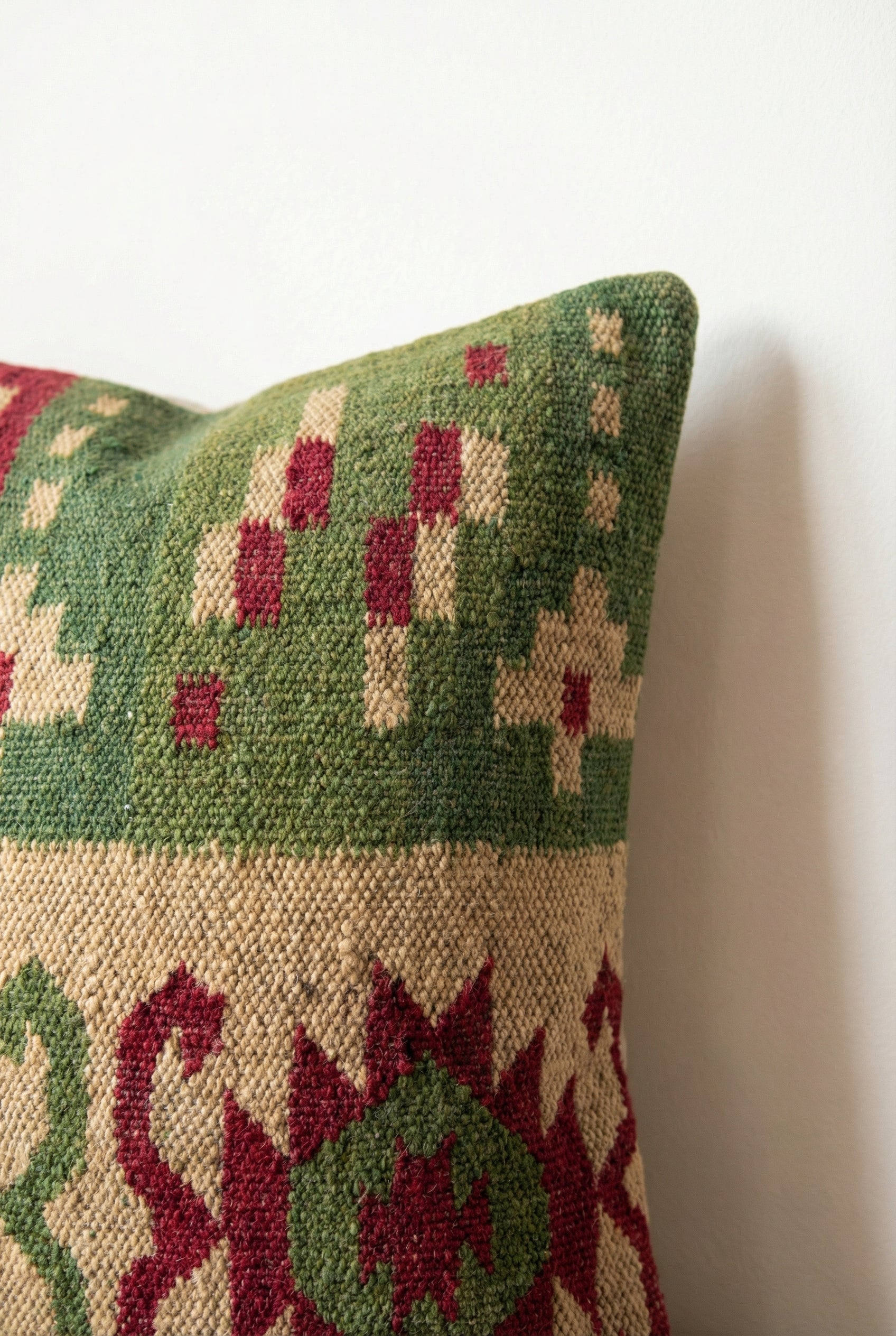Green Geometric Jute Cotton Squared Textured Cushion Covers