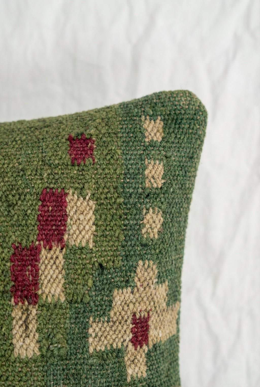 Green Geometric Jute Cotton Squared Textured Cushion Covers
