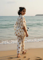 Beige Teddy Print Cotton Night Suit Set for Kids - SanskrutiHomes 