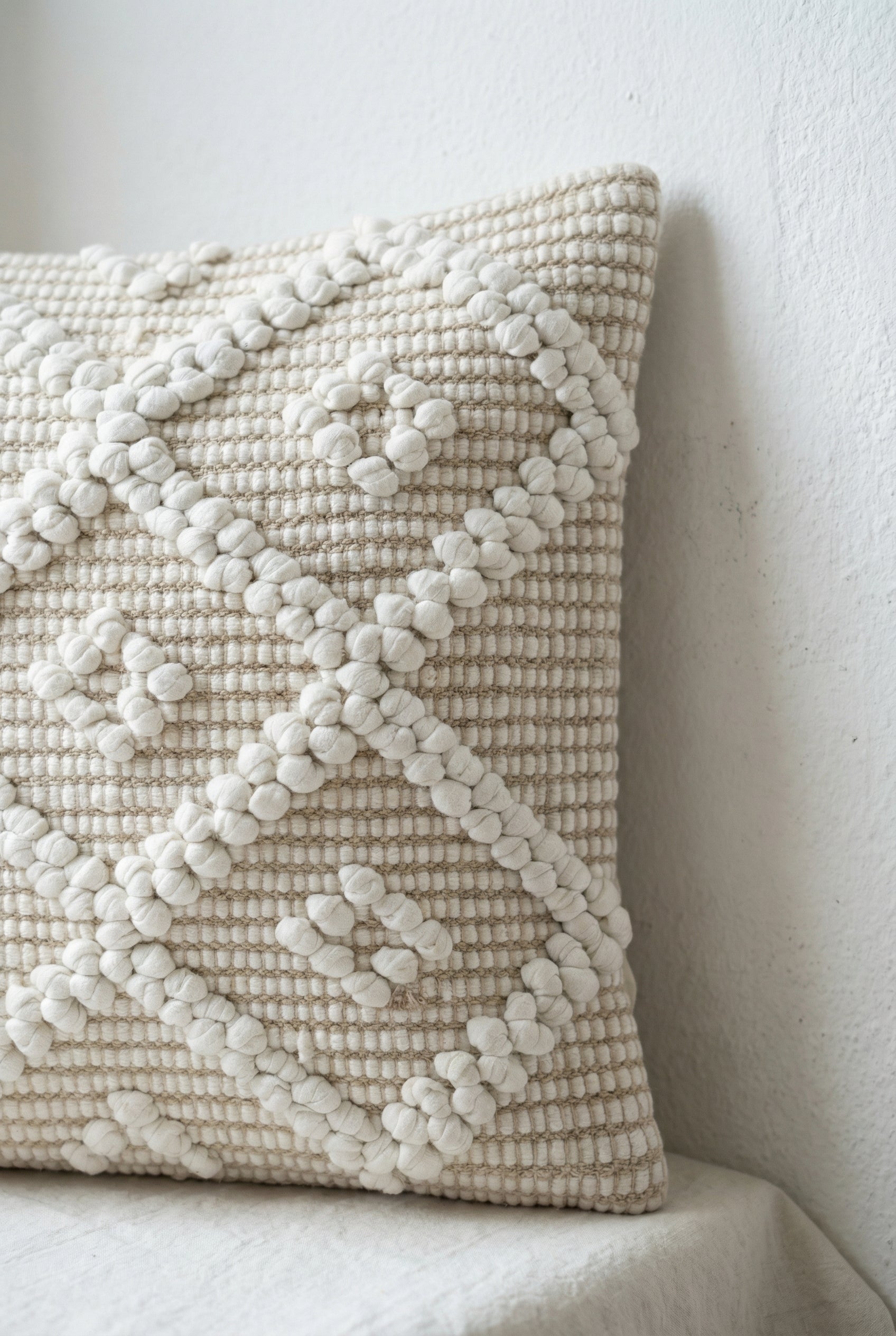 White Embroidered Cotton Breathable Squared Cushion Cover