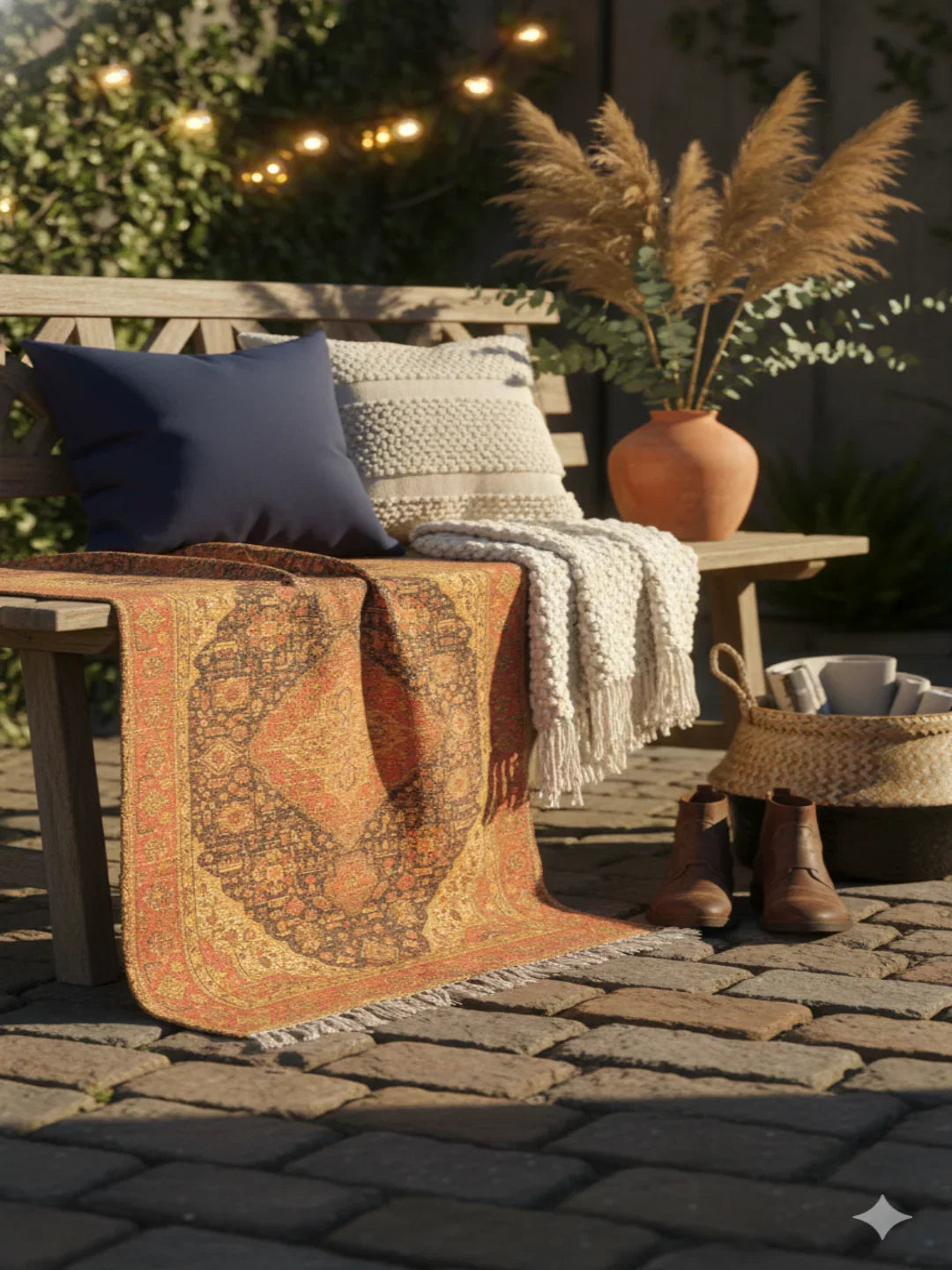Rust Polyester Woven Digital Print with Tassels and fringed edges Rug - SanskrutiHomes 
