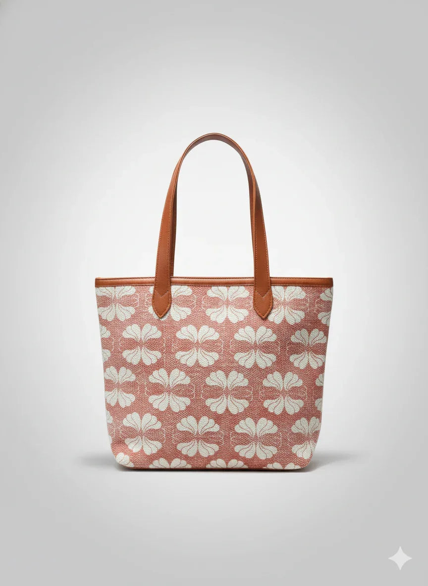 Floral Printed Canvas Tote Bag with Leatherette Handles - SanskrutiHomes 