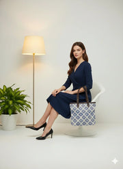 Indigo Floral Print Cotton Tote Bag for women - SanskrutiHomes 