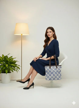 Indigo Floral Print Cotton Tote Bag for women - SanskrutiHomes 