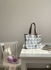 Blue Abstract Print Cotton Tote Bag for Women - SanskrutiHomes 