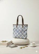 Indigo Floral Print Cotton Tote Bag for women - SanskrutiHomes 