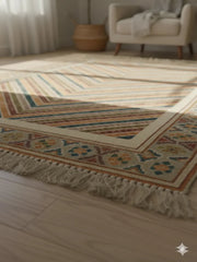 Multi Color Woven Digital Print with fringed edges Cotton Rug - SanskrutiHomes 