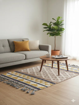 Hand-weaved 100% Cotton woven Multi-color Rug - SanskrutiHomes 