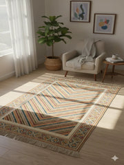 Multi Color Woven Digital Print with fringed edges Cotton Rug - SanskrutiHomes 