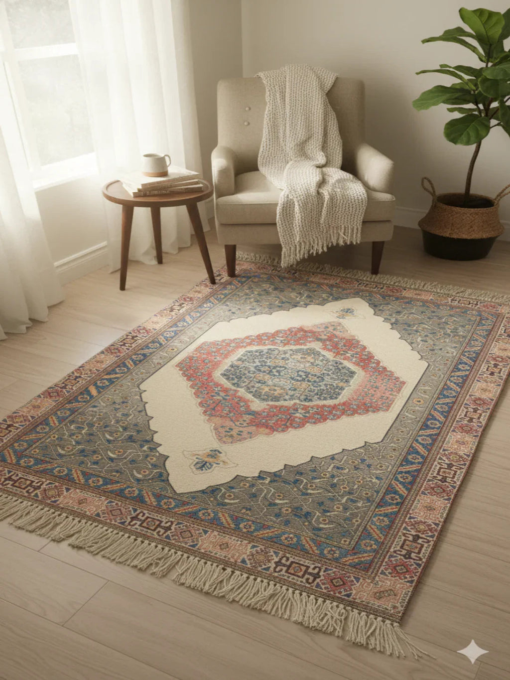 Multi Color Cotton Digital Print Stripe with Tassels and fringed edges Rug - SanskrutiHomes 