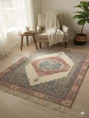 Multi Color Cotton Digital Print Stripe with Tassels and fringed edges Rug - SanskrutiHomes 