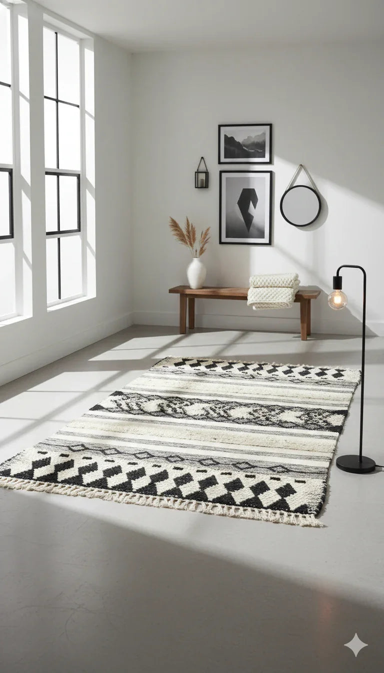Hand-weaved 100% Cotton Multi-color Rug - SanskrutiHomes 