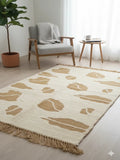 Beige Abstract Motif Woven Cotton Jute Rug with Fringed Edges - SanskrutiHomes 