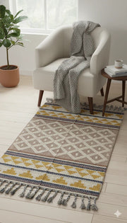 Hand-weaved 100% Cotton woven Multi-color Rug - SanskrutiHomes 