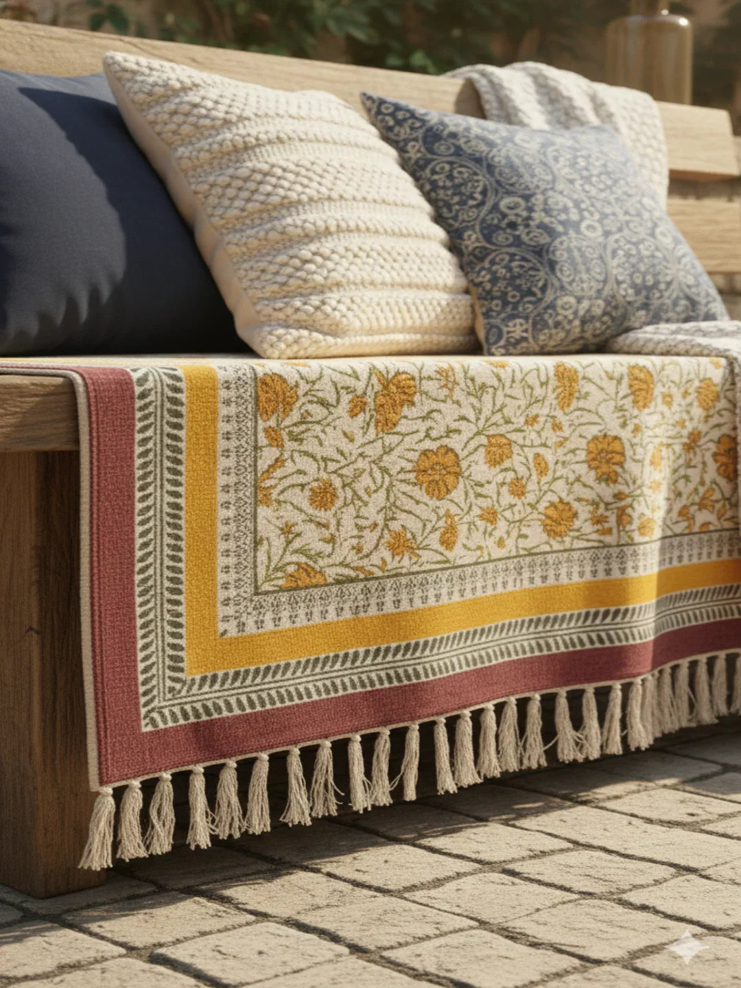 Orange Block Print Cotton fringed edges Rug - SanskrutiHomes 