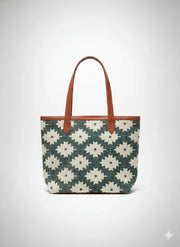 Floral Printed Canvas Tote Bag with Leatherette Handles - SanskrutiHomes 