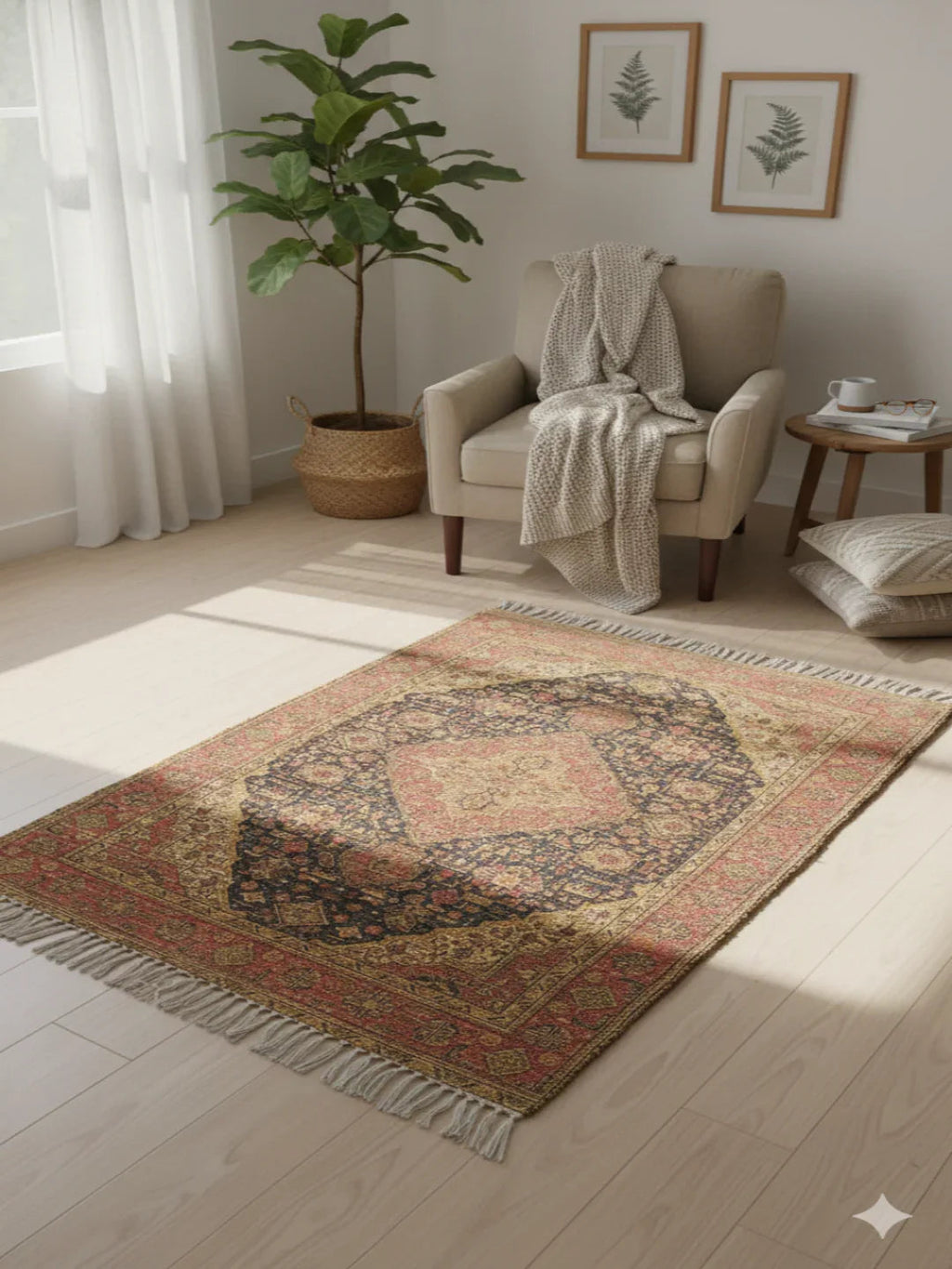 Rust Polyester Woven Digital Print with Tassels and fringed edges Rug - SanskrutiHomes 