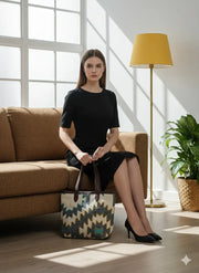 Multi color Geometric Print with Brown Handle Tote Bag for Women - SanskrutiHomes 