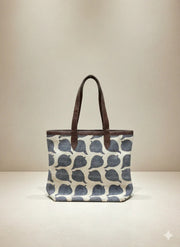 Blue Abstract Print Cotton Tote Bag for Women - SanskrutiHomes 