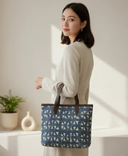 Navy Blue Ethnic Motif Print Cotton Tote Bag for Women - SanskrutiHomes 