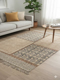 Beige Block Print Cotton With Tassels Rug - SanskrutiHomes 