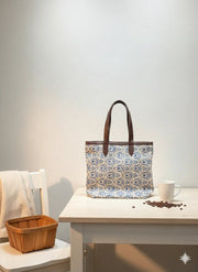 Grey Ethnic Print Cotton Tote Bag for Women - SanskrutiHomes 