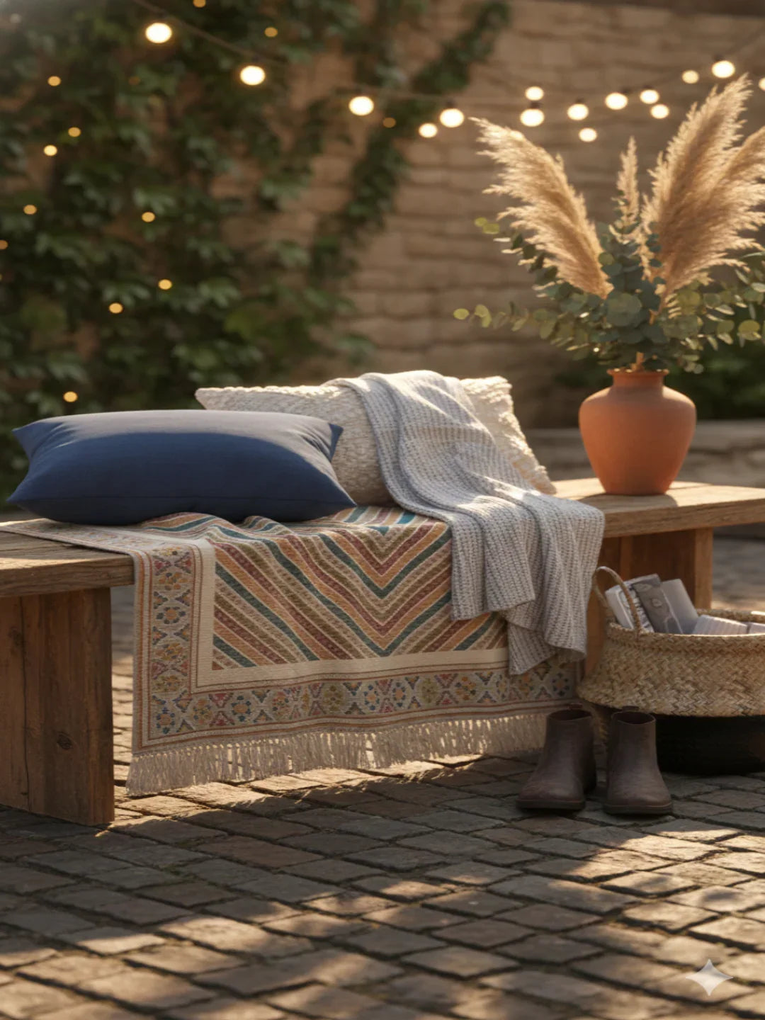 Multi Color Woven Digital Print with fringed edges Cotton Rug - SanskrutiHomes 