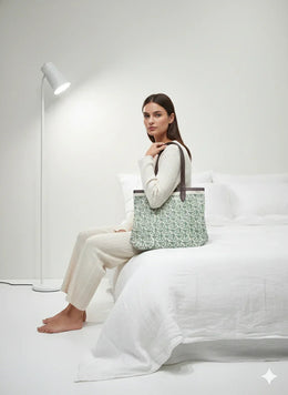 Green Geometric Print Cotton Tote Bag For Women - SanskrutiHomes 