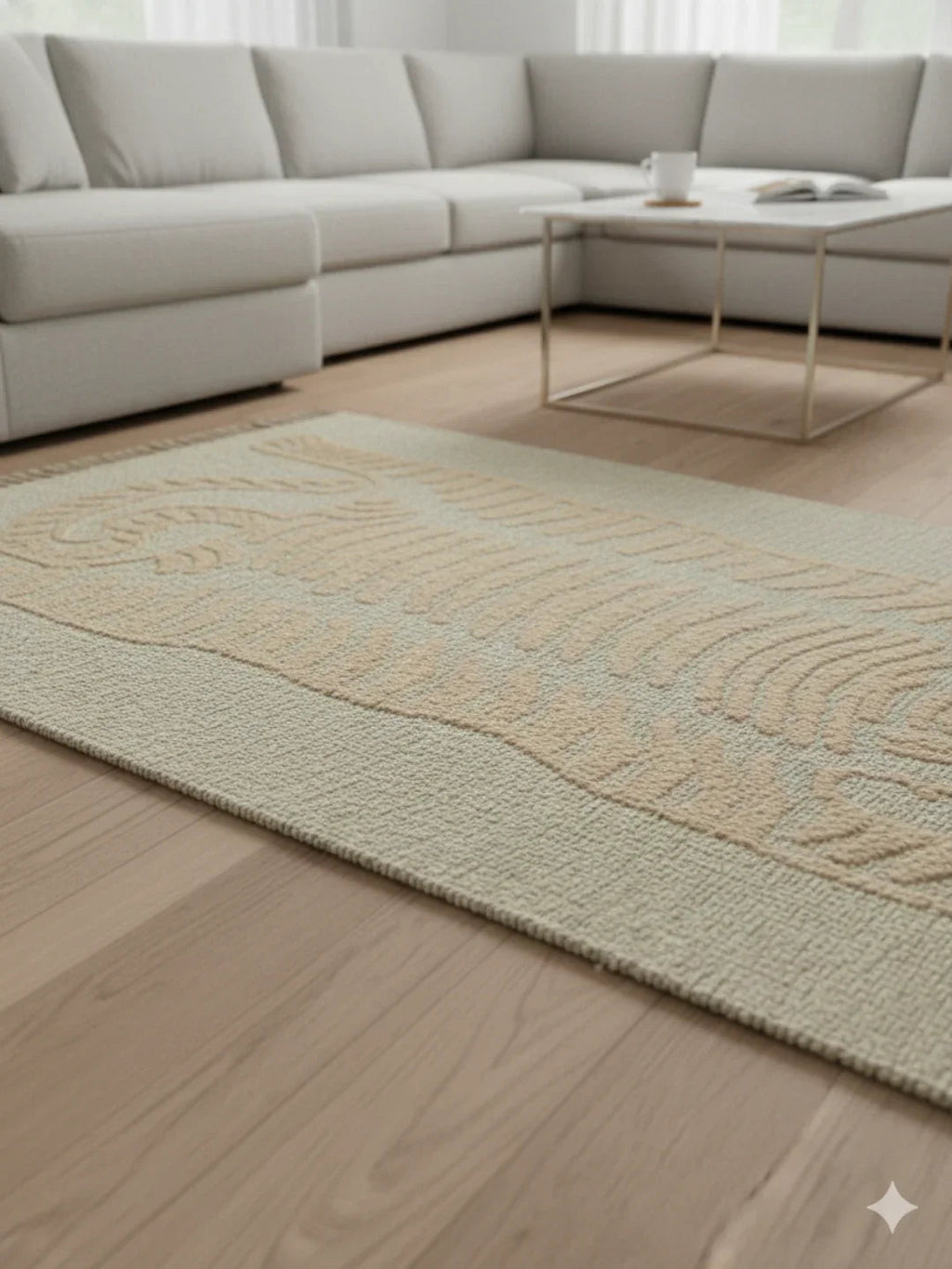 Beige Tiger Motif Tufted Cotton Jute Rug with Fringed Edges - SanskrutiHomes 