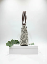 Coffee Brown Geometric Print With brown Shoulder Straps Cotton Tote Bag for Women - SanskrutiHomes 