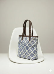 Indigo Floral Print Cotton Tote Bag for women - SanskrutiHomes 