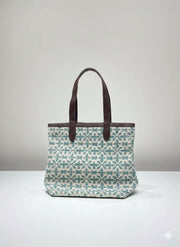 Sea Green Geometric print with Brown Shoulder Strap Tote Bag for Women - SanskrutiHomes 