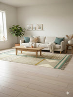 Beige Geometric Patchwork Polyester Woven with Fringed Edges Area Rug - SanskrutiHomes 