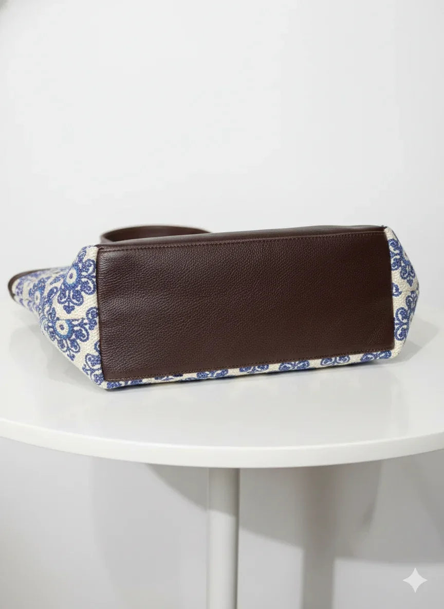 Indigo Floral Print Cotton Tote Bag for women - SanskrutiHomes 