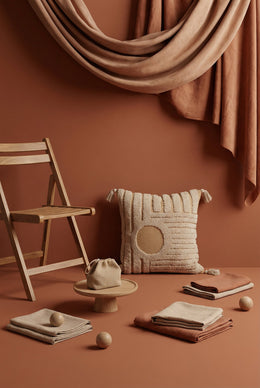 Beige Squared Textured Cotton Cushion Cover With Geometric Tufted Design