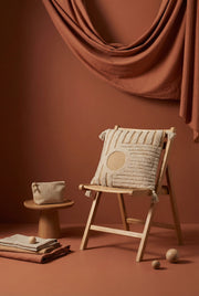 Beige Squared Textured Cotton Cushion Cover With Geometric Tufted Design