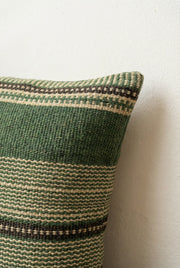 Green Striped Squared Cotton Cushion Cover With Elegant Design