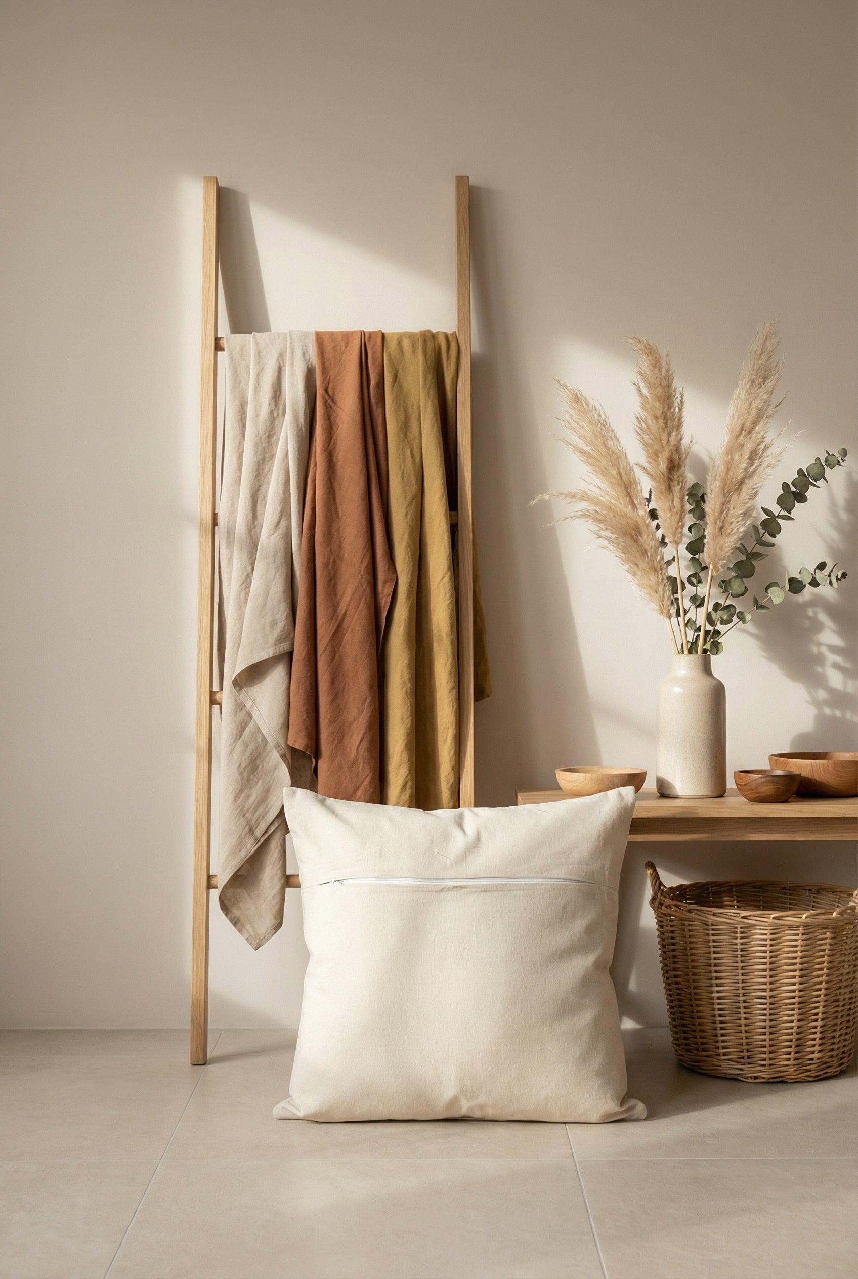 Rust Red Geometric Cotton Squared Cushion Cover