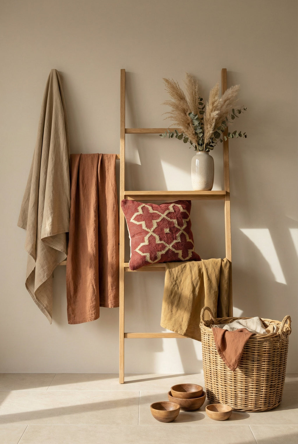 Rust Red Geometric Cotton Squared Cushion Cover