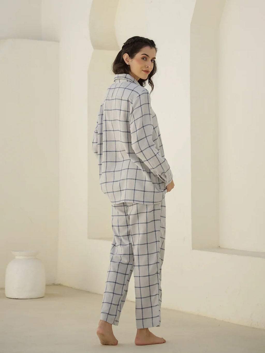 Check Printed Winter Cotton Night Suit Set - SanskrutiHomes 