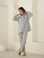 Check Printed Winter Cotton Night Suit Set - SanskrutiHomes 