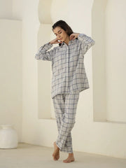 Check Printed Winter Cotton Night Suit Set - SanskrutiHomes 