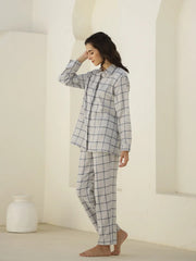Check Printed Winter Cotton Night Suit Set - SanskrutiHomes 